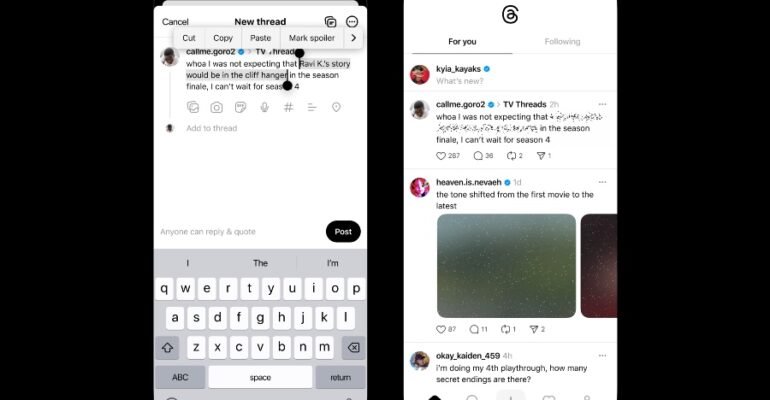 Threads will let you hide spoilers in your posts