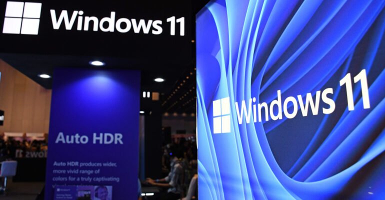 Windows 11 logo seen on a booth at Comic Con event