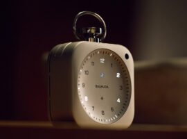 This sleek alarm clock uses lights and sounds to help you sleep, focus, and wake up