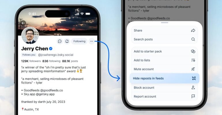 Bluesky now lets you hide reposts from that annoying person you follow